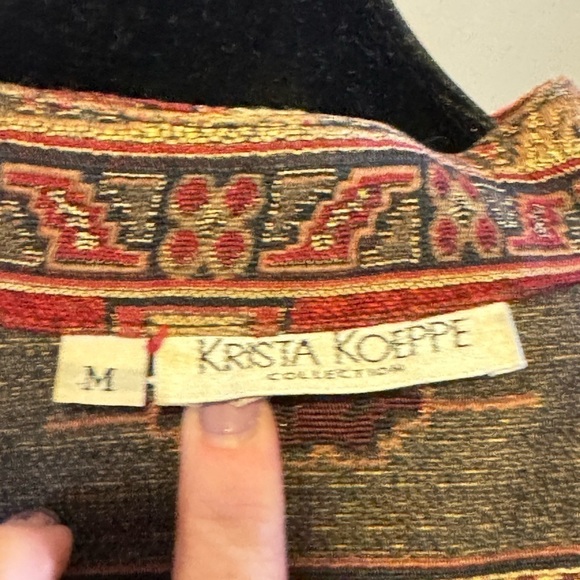 Vintage Tapestry Jacket Krista Koeppe M Cotton Red Gold Button Front Grannycore - Picture 6 of 7